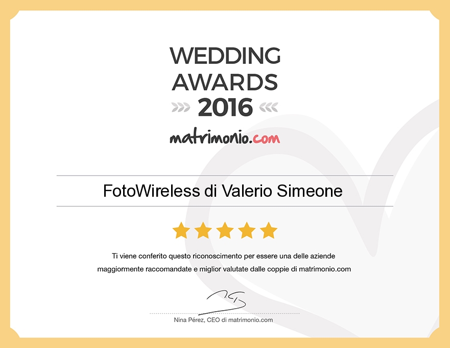 Migliori fotografi di matrimonio in Abruzzo: premiata la FotoWireless anche nel 2016!